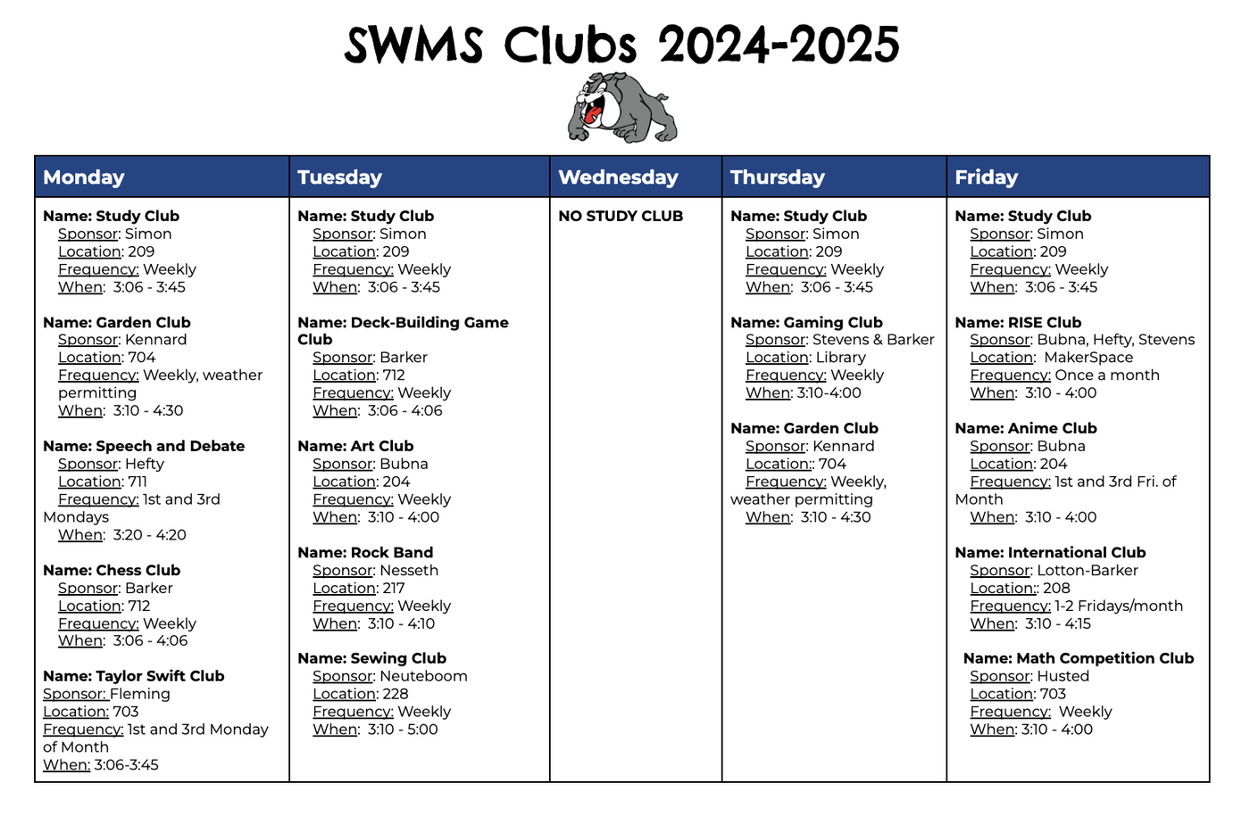 SWMS Clubs