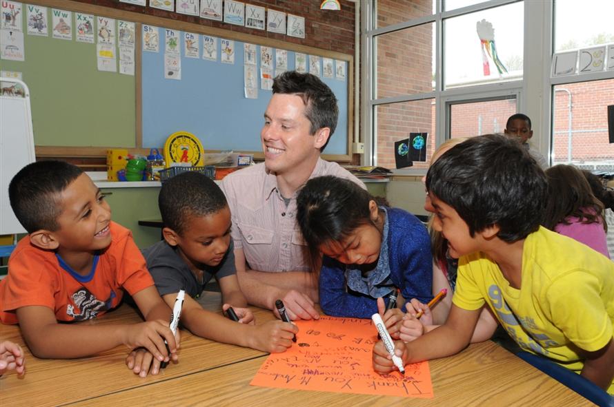Elementary students and teacher